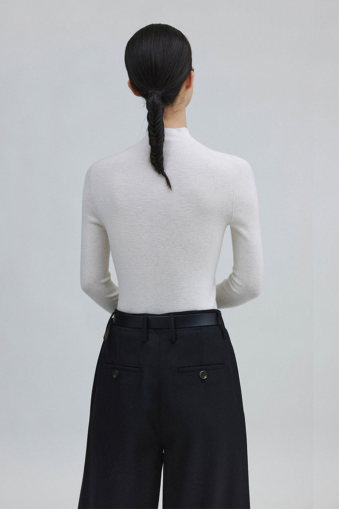 Washable Cashmere-Silk Fine-Knit Mock Neck Sweater  Fibflx