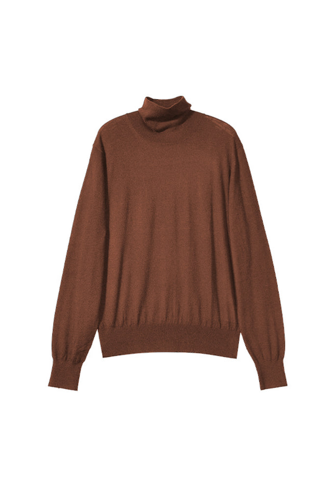 Washable Cashmere-Silk Fine-Knit Turtleneck Sweater Chocolate Brown / M Fibflx