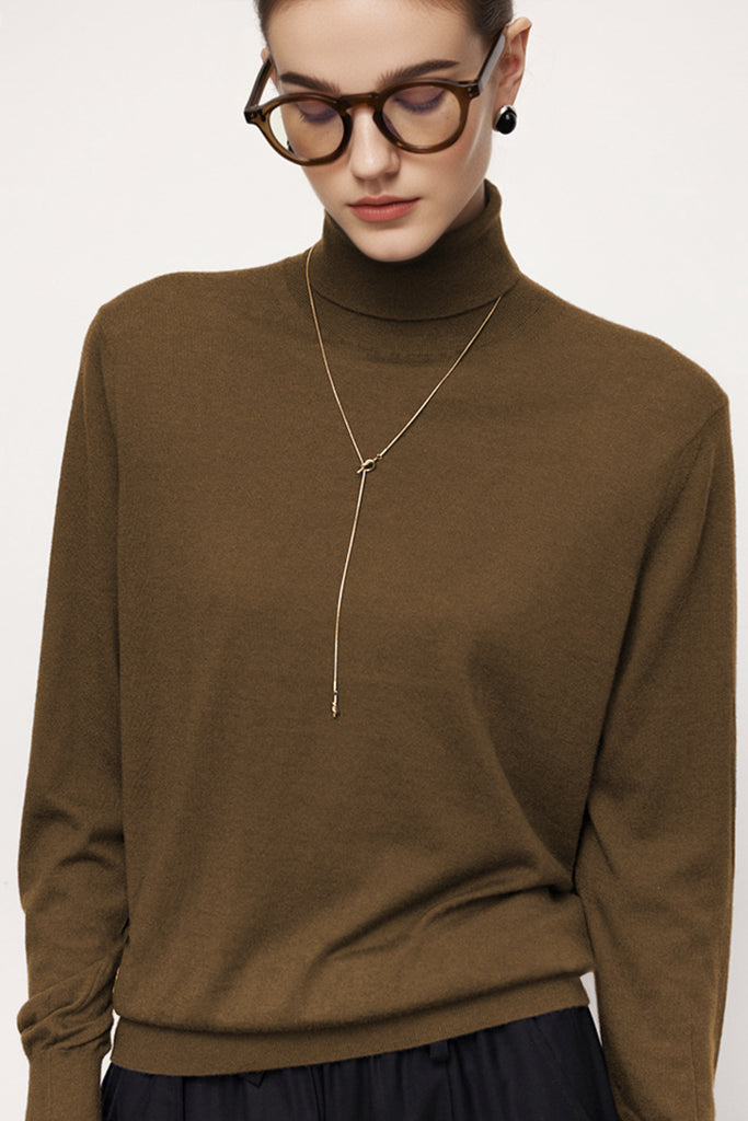 Washable Cashmere-Silk Fine-Knit Turtleneck Sweater  Fibflx