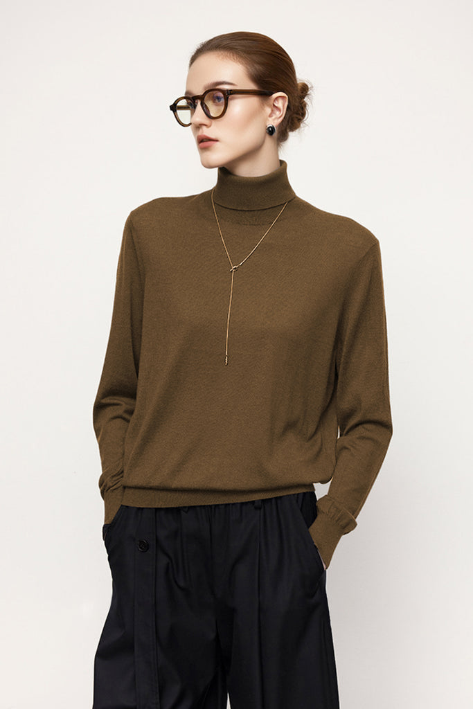 Washable Cashmere-Silk Fine-Knit Turtleneck Sweater  Fibflx