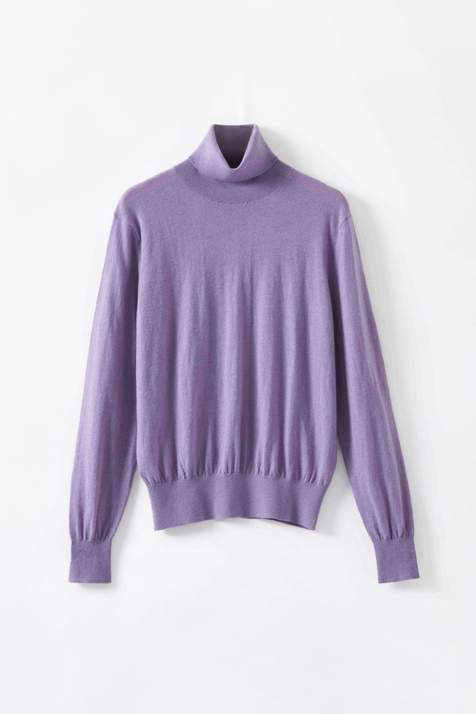 Washable Cashmere-Silk Fine-Knit Turtleneck Sweater Lilac Purple / M Fibflx