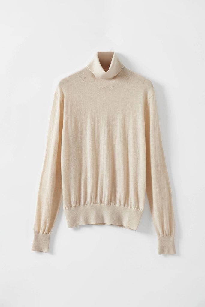 Washable Cashmere-Silk Fine-Knit Turtleneck Sweater Oak Beige / M Fibflx