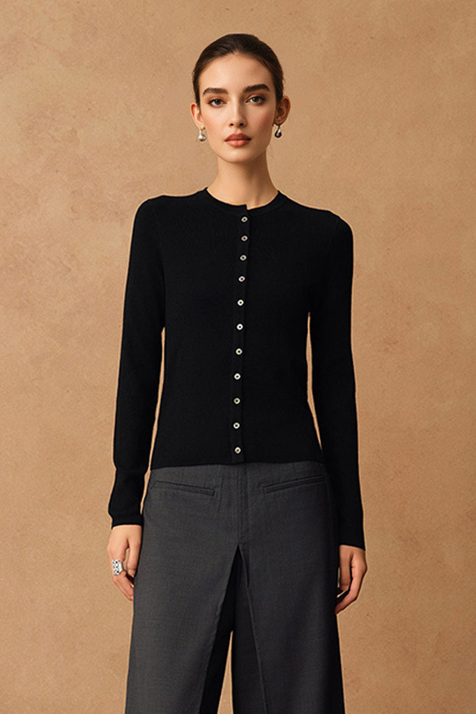 Washable Merino Wool Button Up Cardigan Sweater Black / M Fibflx