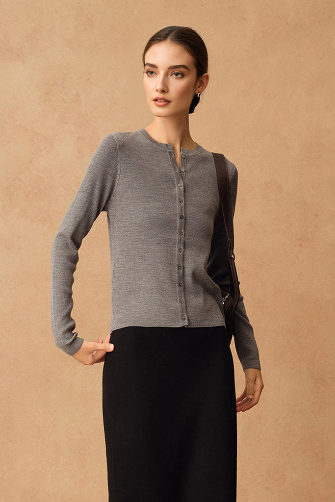 Washable Merino Wool Button Up Cardigan Sweater Heather Dark Grey / M Fibflx