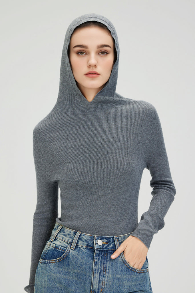 Washable Merino Wool Seamless Knit Sweater Hoodie  Fibflx