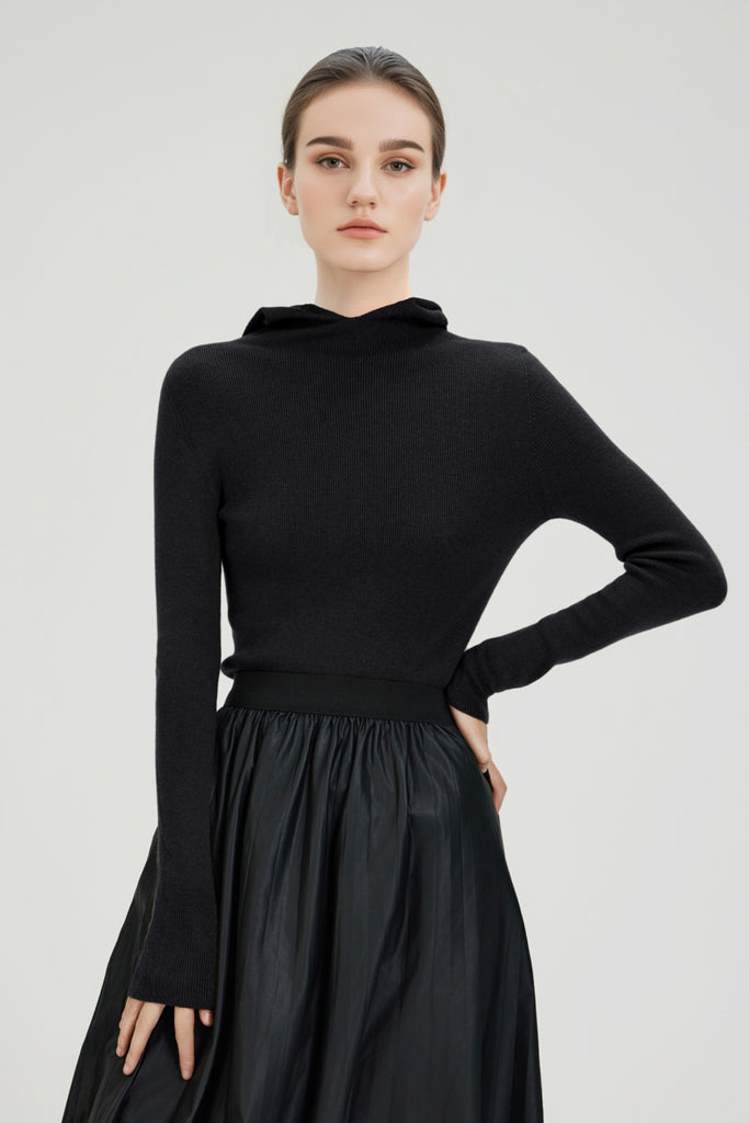 Washable Merino Wool Seamless Knit Sweater Hoodie Black / M Fibflx