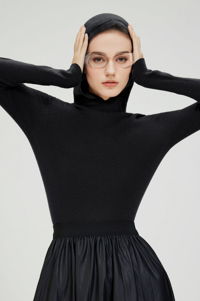 Washable Merino Wool Seamless Knit Sweater Hoodie  Fibflx