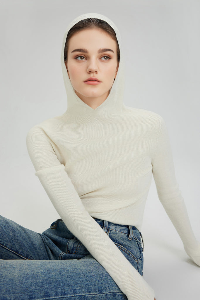 Washable Merino Wool Seamless Knit Sweater Hoodie  Fibflx