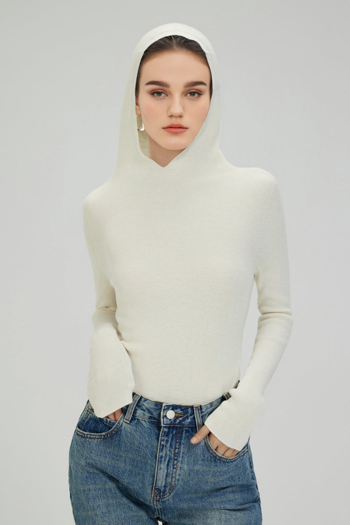 Washable Merino Wool Seamless Knit Sweater Hoodie - Fibflx