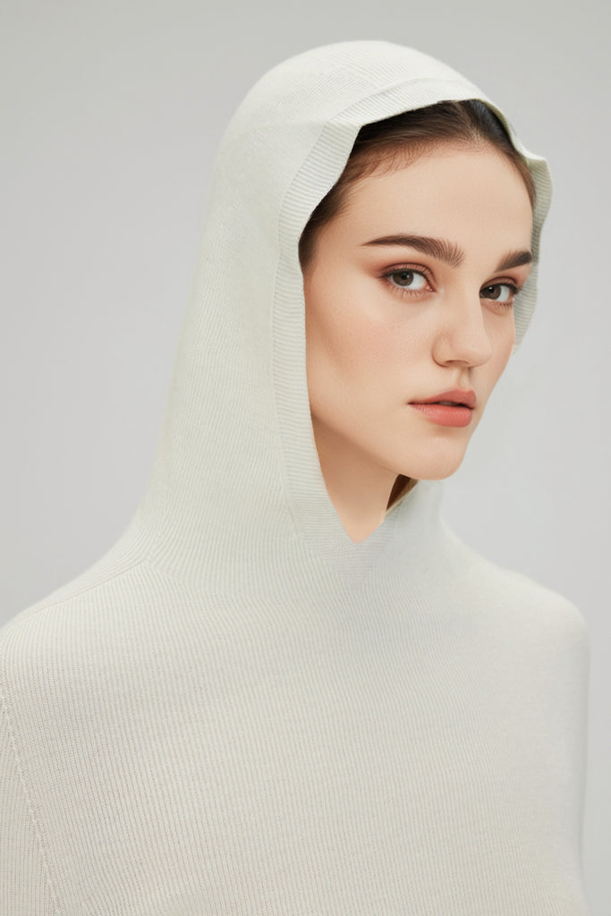 Washable Merino Wool Seamless Knit Sweater Hoodie  Fibflx