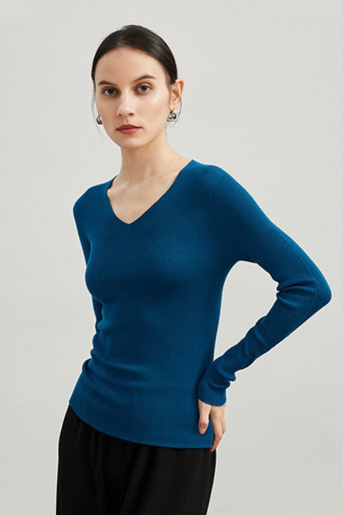 Washable Merino Wool V-Neck Base Layer Aqua Blue / L Fibflx