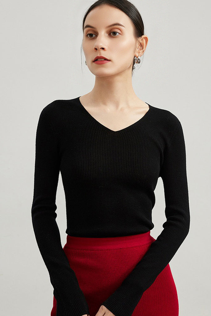 Washable Merino Wool V-Neck Base Layer Black / L Fibflx