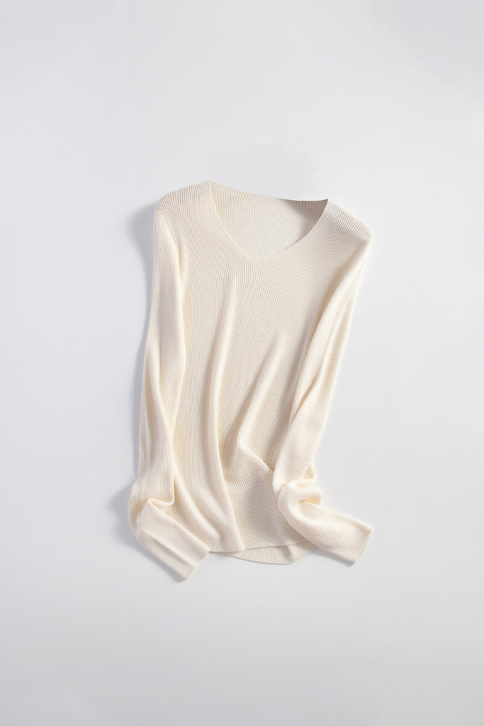 Washable Merino Wool V-Neck Base Layer Off White / L Fibflx