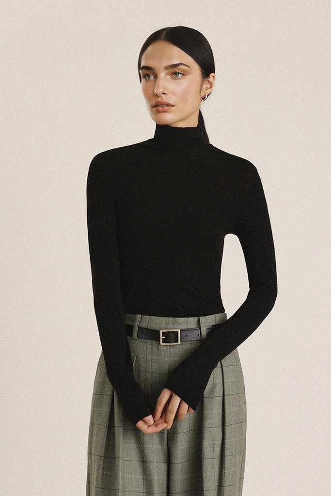 Washable Seamless Cashmere-Silk Turtleneck Sweater Black / L Fibflx