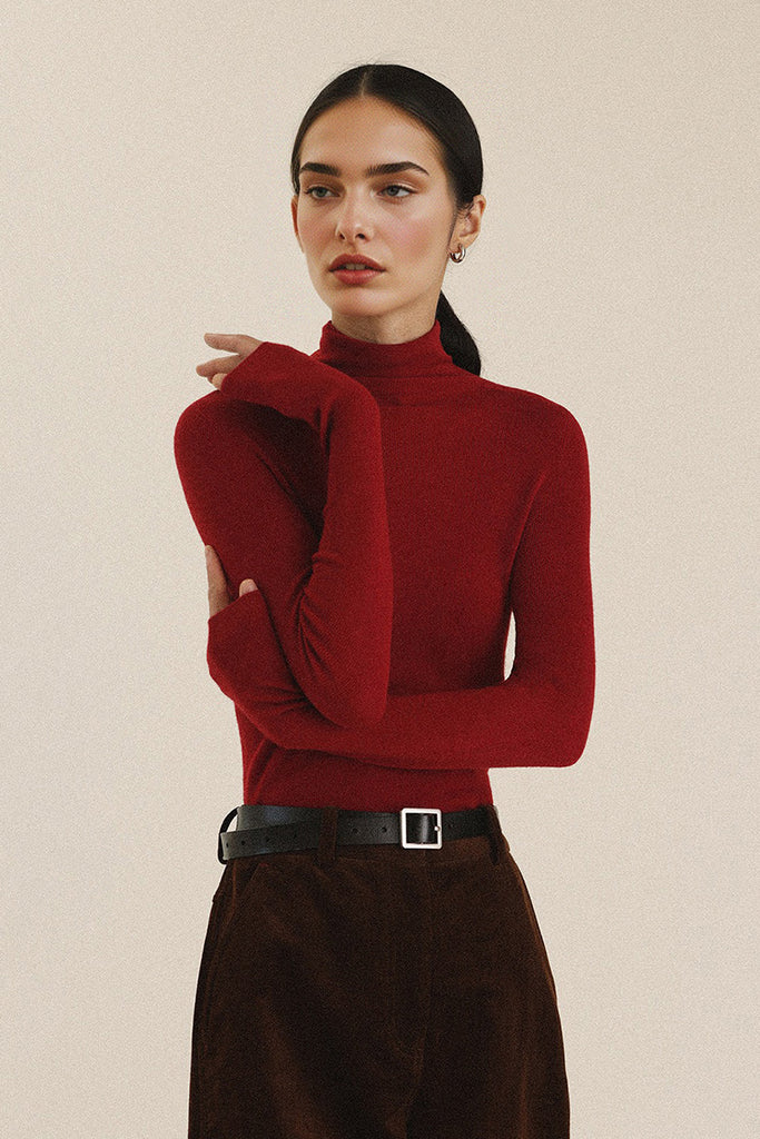 Washable Seamless Cashmere-Silk Turtleneck Sweater Brick Red / L Fibflx