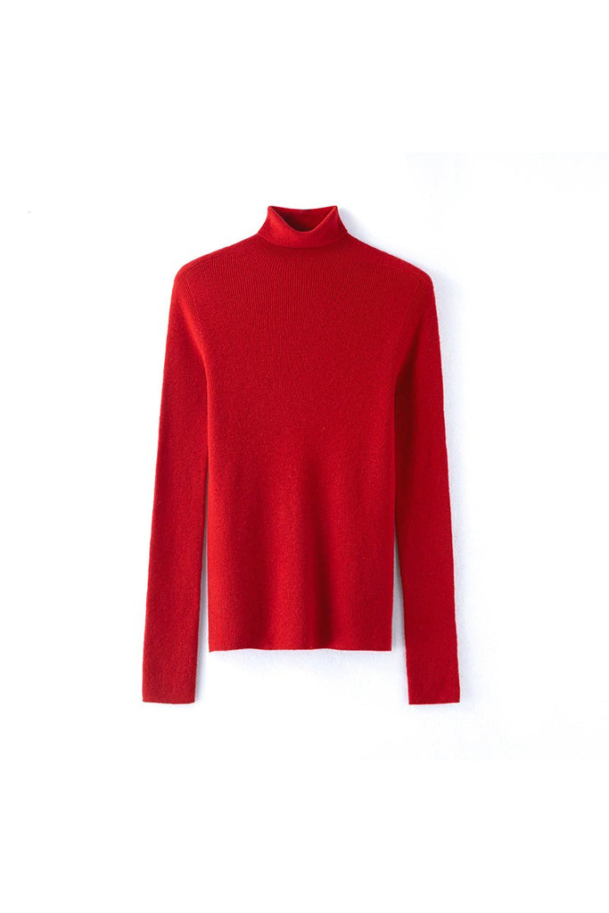 Washable Seamless Cashmere-Silk Turtleneck Sweater Cherry Red / L Fibflx