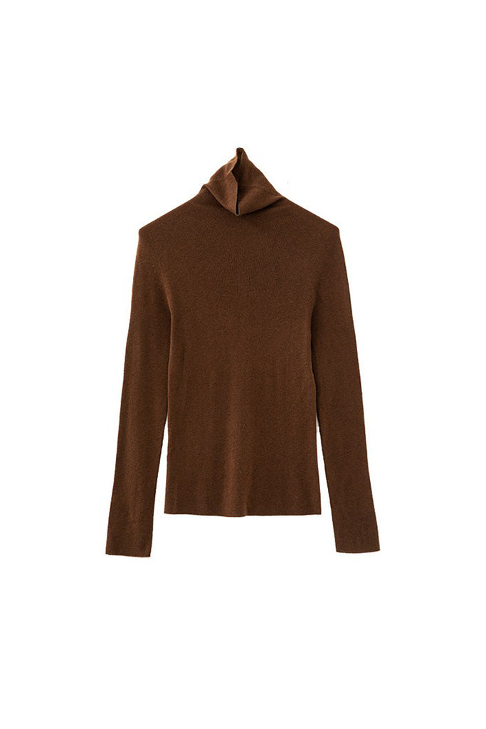 Washable Seamless Cashmere-Silk Turtleneck Sweater Chocolate Brown / L Fibflx