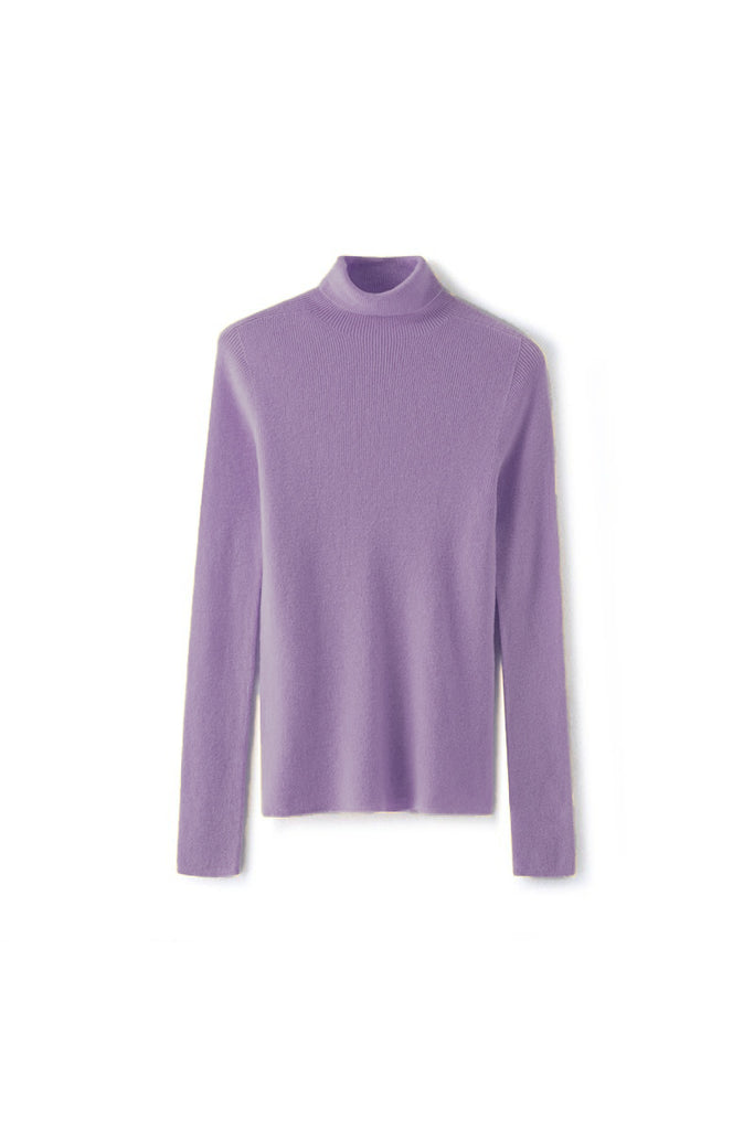 Washable Seamless Cashmere-Silk Turtleneck Sweater Lilac Purple / L Fibflx