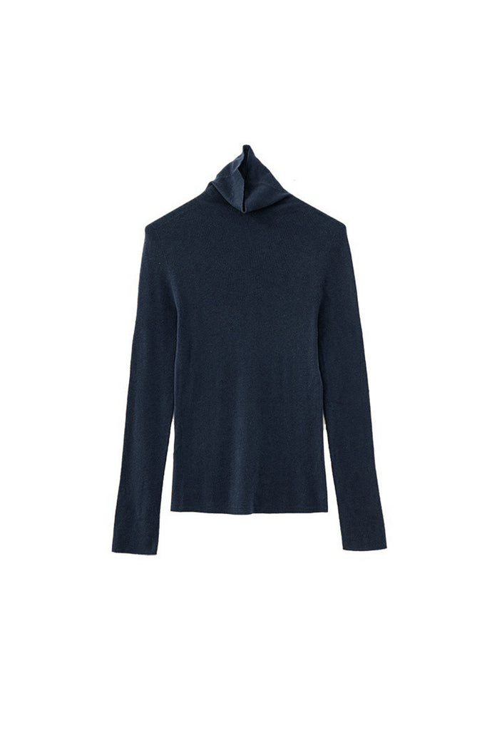 Washable Seamless Cashmere-Silk Turtleneck Sweater Mid Night Blue / L Fibflx