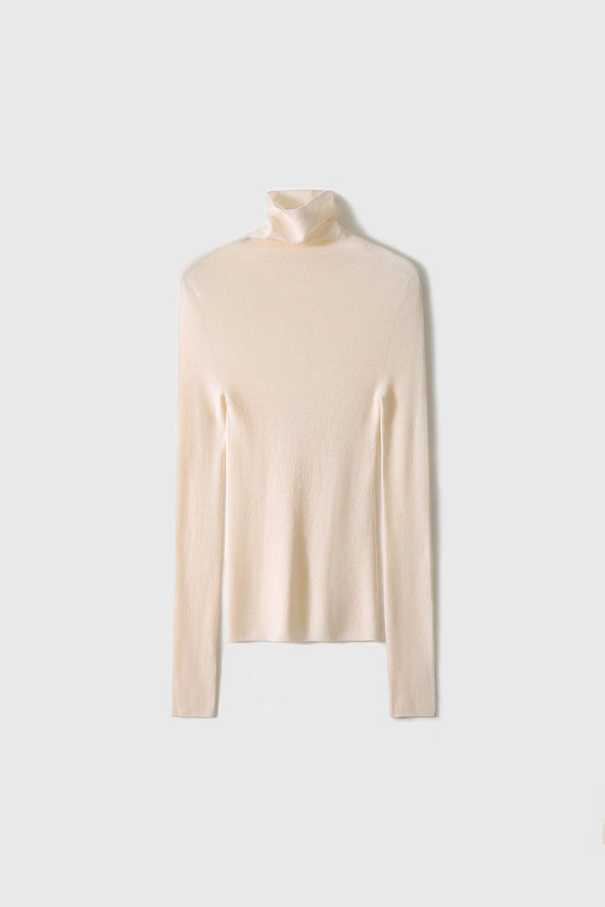 Washable Seamless Cashmere-Silk Turtleneck Sweater Oak Beige / L Fibflx
