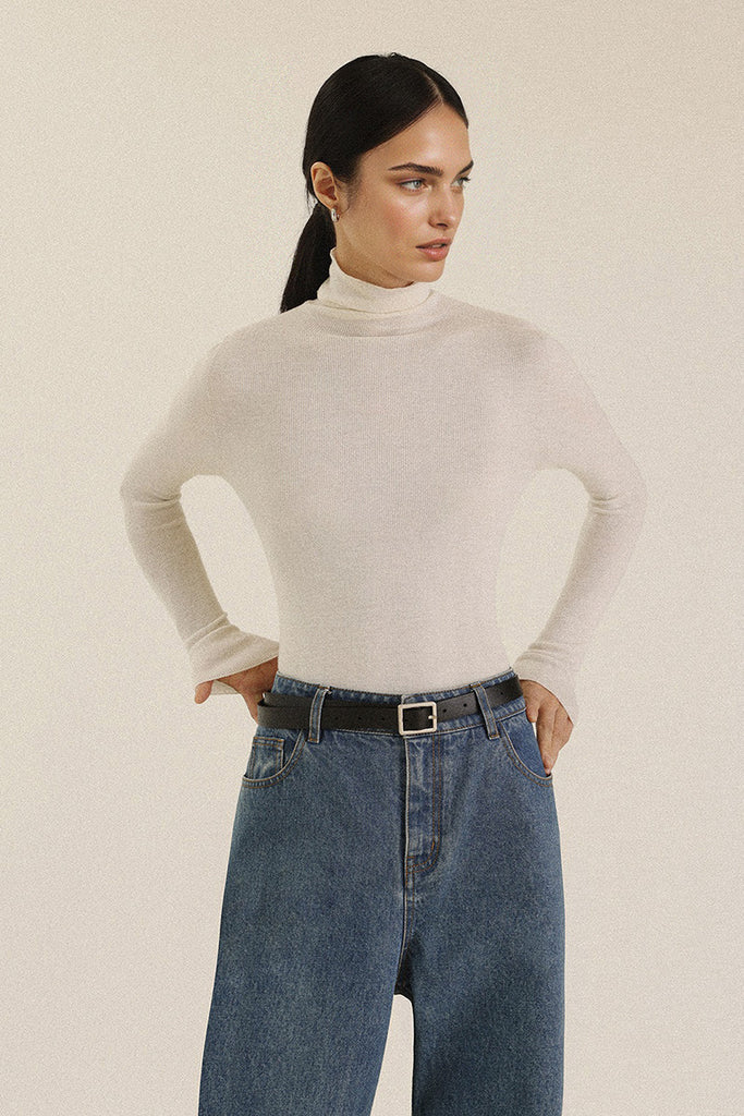 Washable Seamless Cashmere-Silk Turtleneck Sweater White / L Fibflx