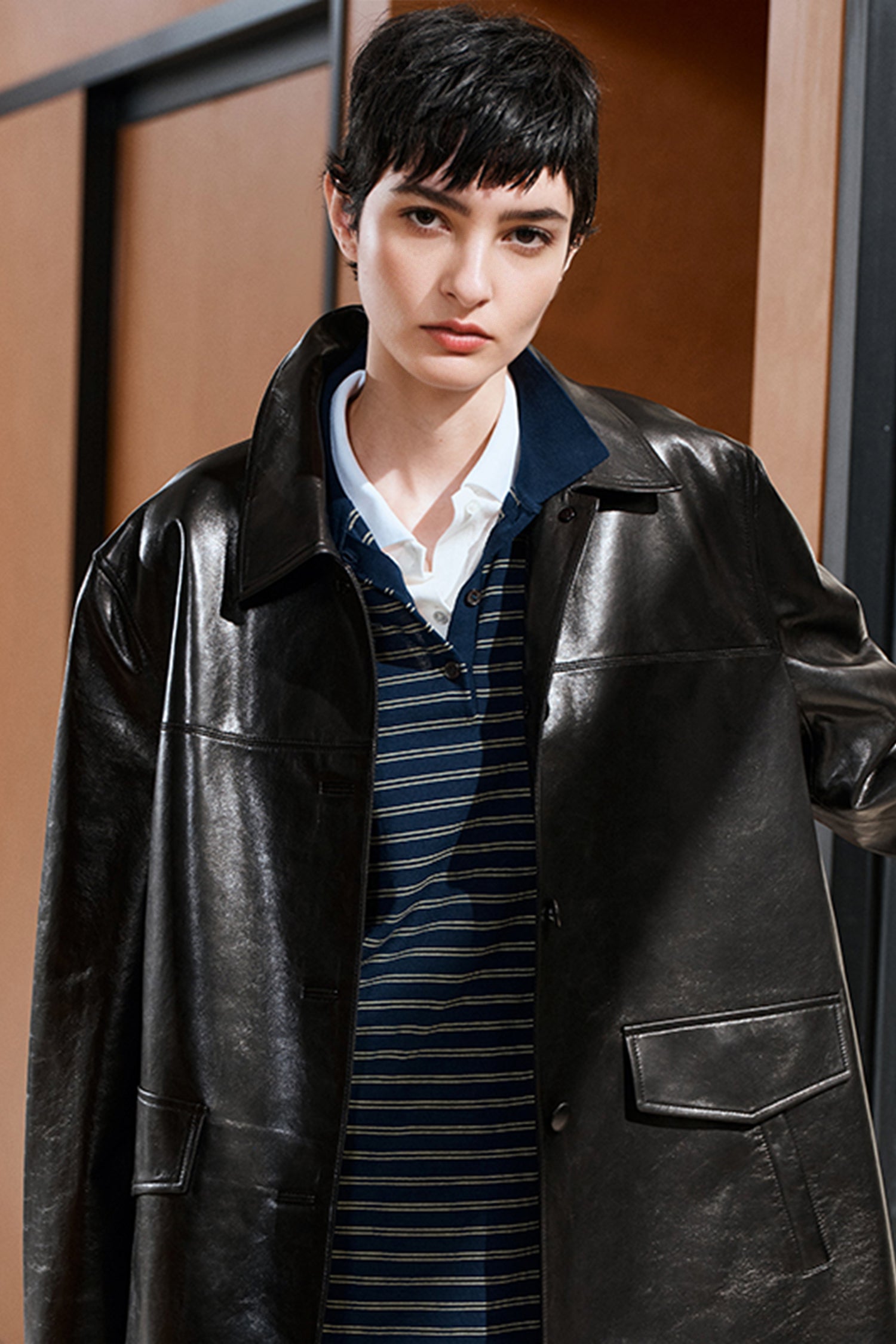 Vintage Waxed Leather Jacket Women | Brown Shirt-Jacket Style - Fibflx
