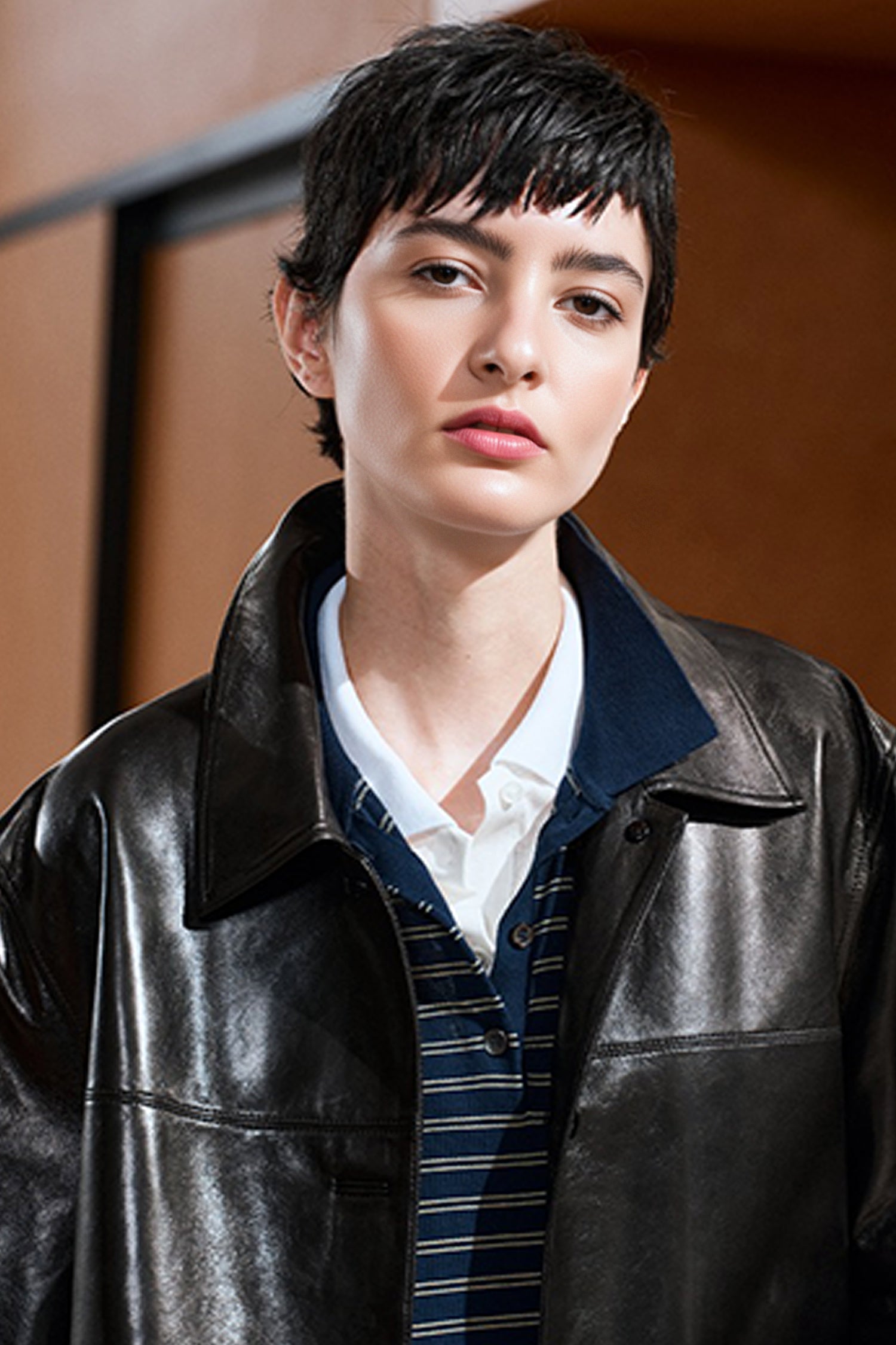 Vintage Waxed Leather Jacket Women | Brown Shirt-Jacket Style - Fibflx