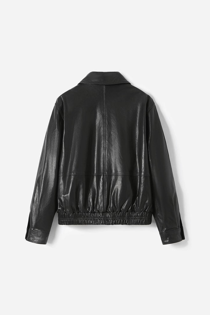 Waxed Lambskin Leather Zip-Up Bomber Jacket  Fibflx