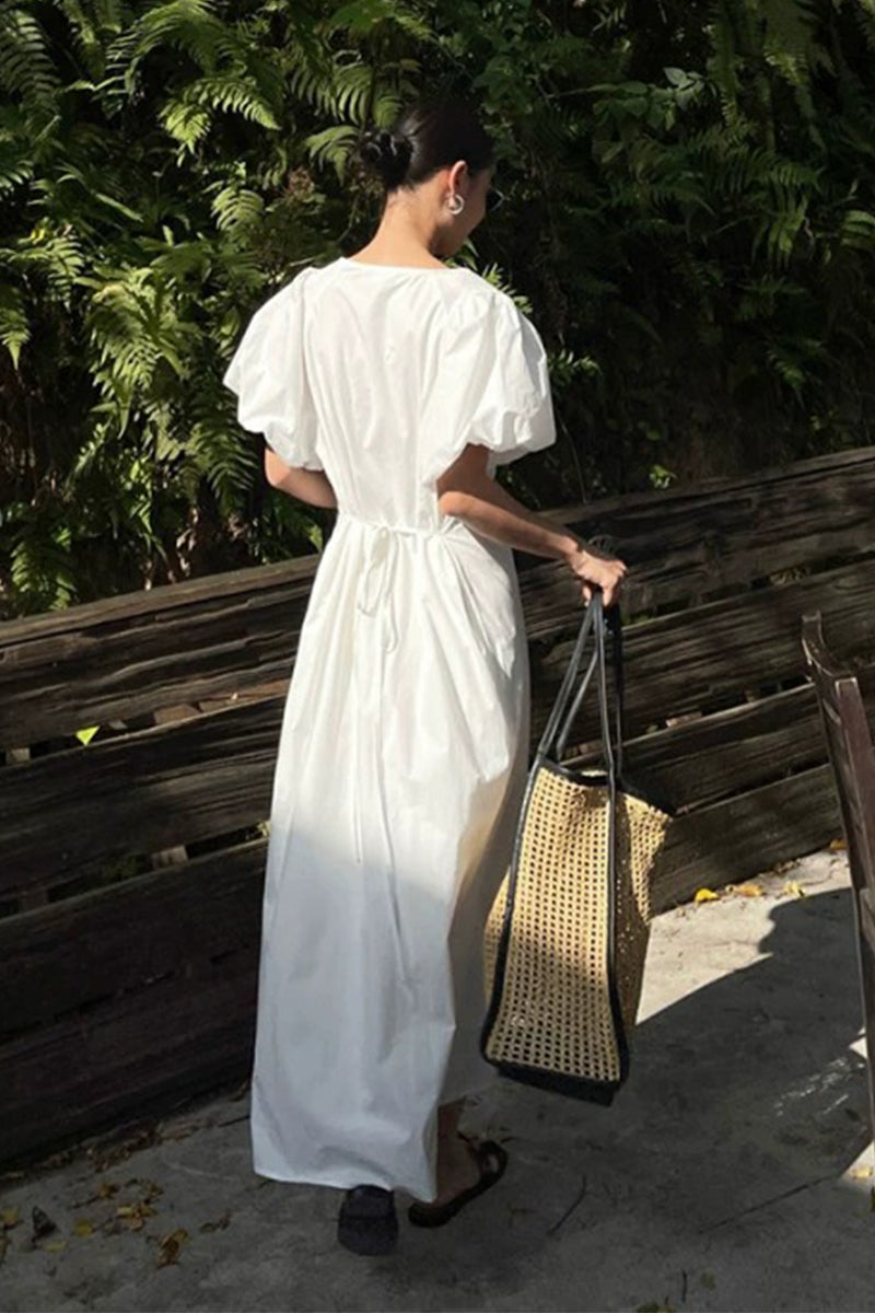puff sleeve a line maxi dress Stacees Off-the-Shoulder Puff Long Sleeve Chiffon Bridesmaid Dress