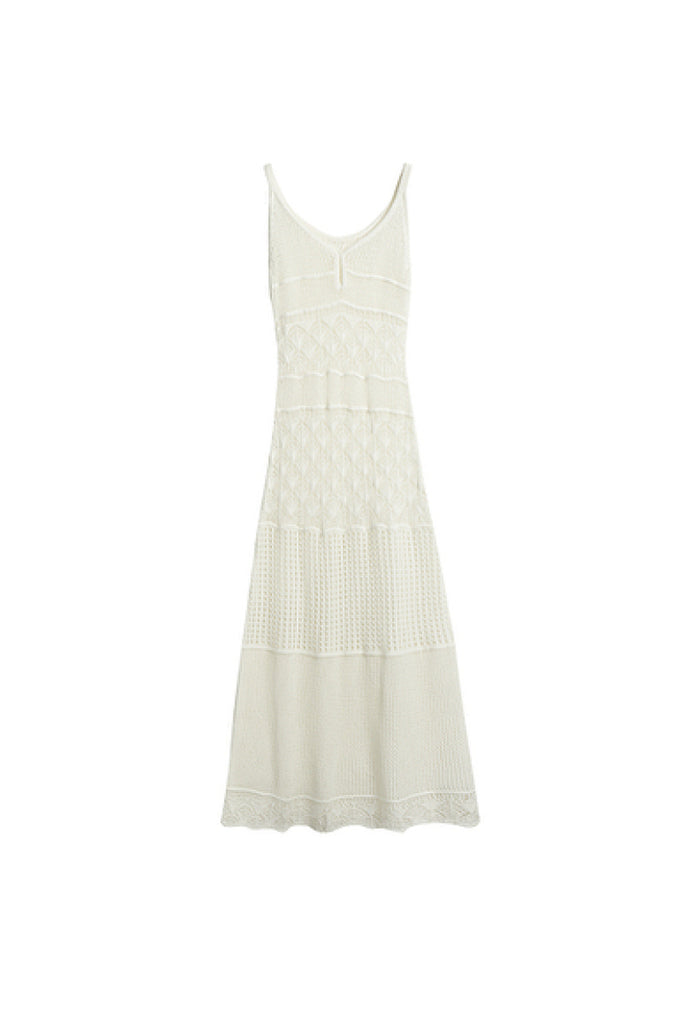 White Crochet V-Neck Sleeveless Midi Dress  Fibflx