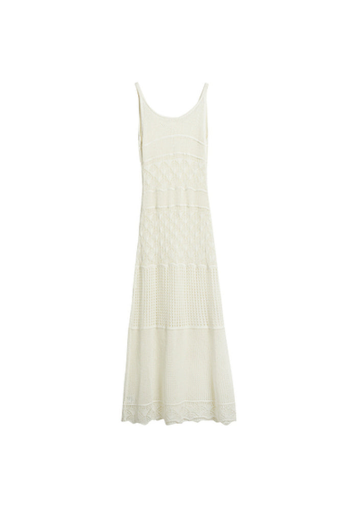 White Crochet V-Neck Sleeveless Midi Dress  Fibflx