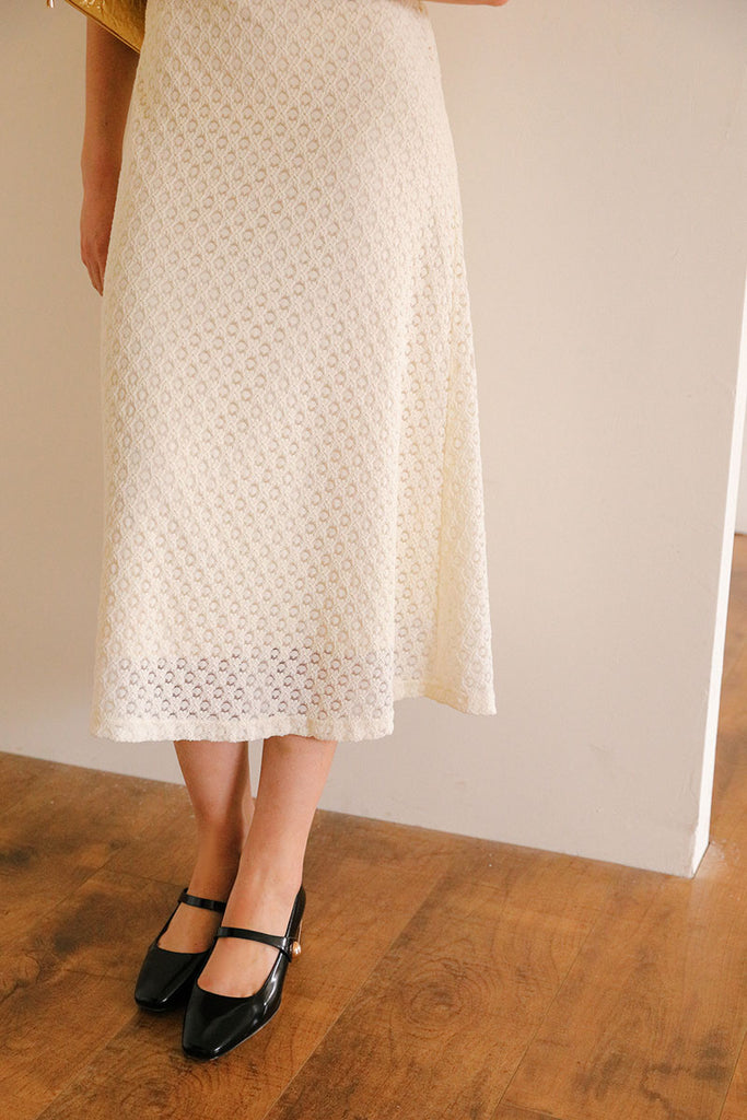 White Embroidered Lace Midi Dress with Detachable Brooch  Fibflx