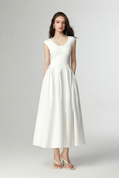 fit and flare cap sleeve dress Glamorous Fit-and-Flare Wedding Dress with Cap Sleeves