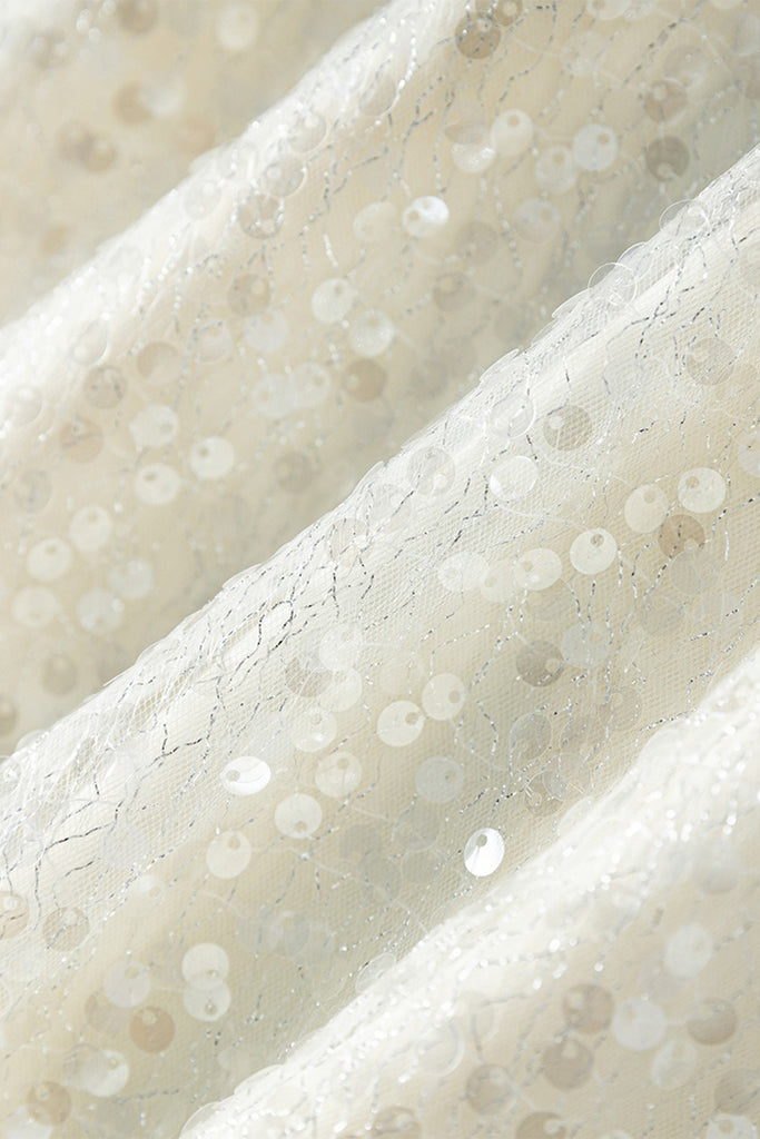 White Lace Sequin Pencil Midi Skirt with Back Slit  Fibflx