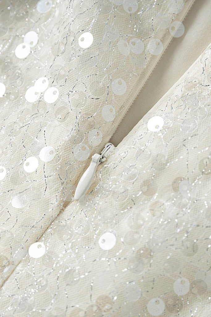 White Lace Sequin Pencil Midi Skirt with Back Slit  Fibflx