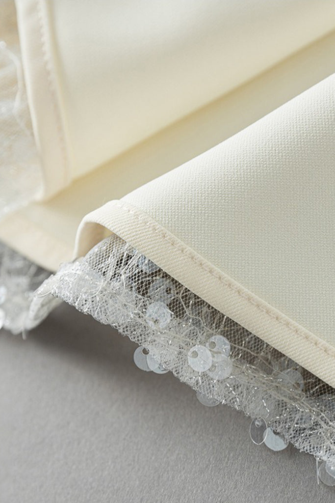 White Lace Sequin Pencil Midi Skirt with Back Slit  Fibflx