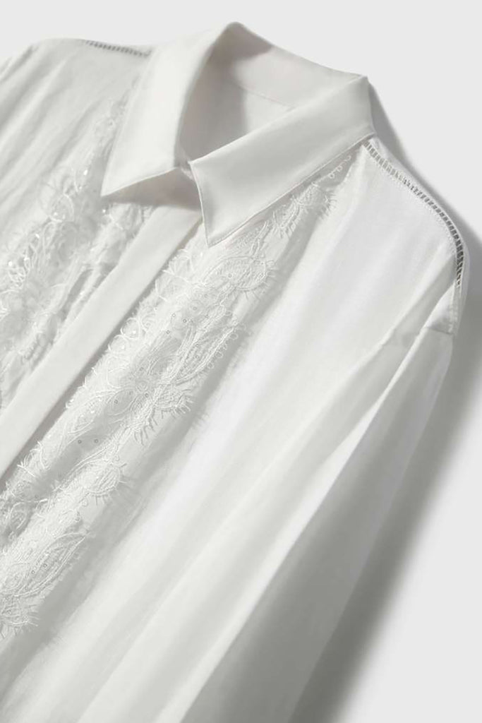 White Linen Embroidery Shirt  Fibflx
