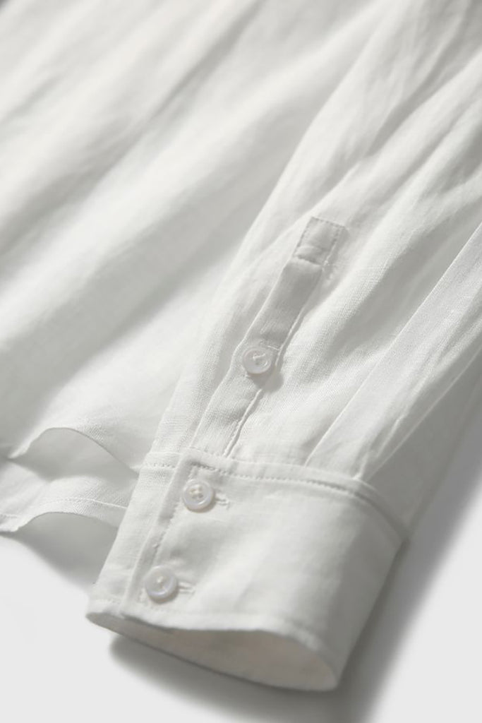 White Linen Embroidery Shirt  Fibflx