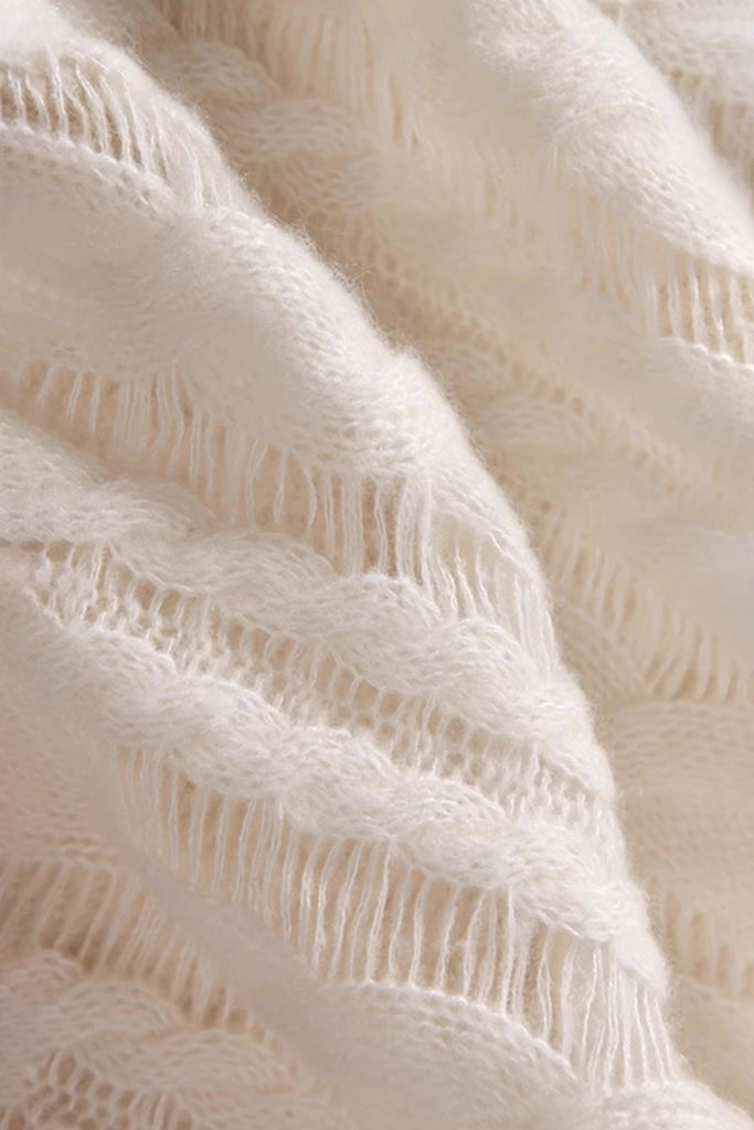 White Oversized Cable-Knit Sweater in Silk Cashmere  Fibflx