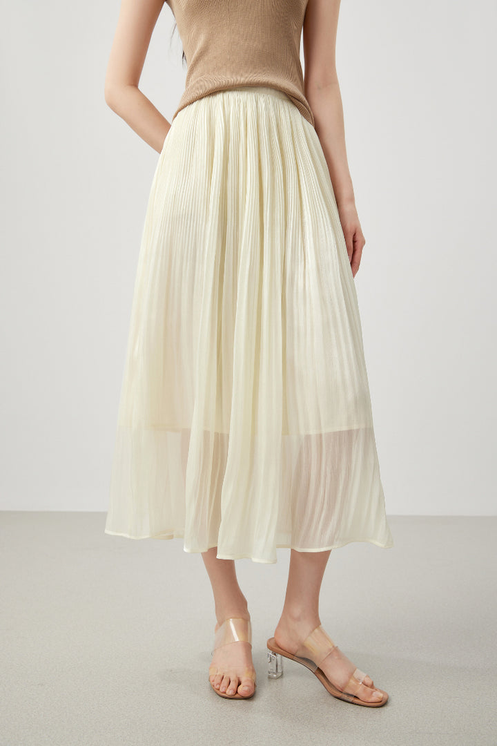 White Pleated A-Line Midi Skirt Off White / M Fibflx