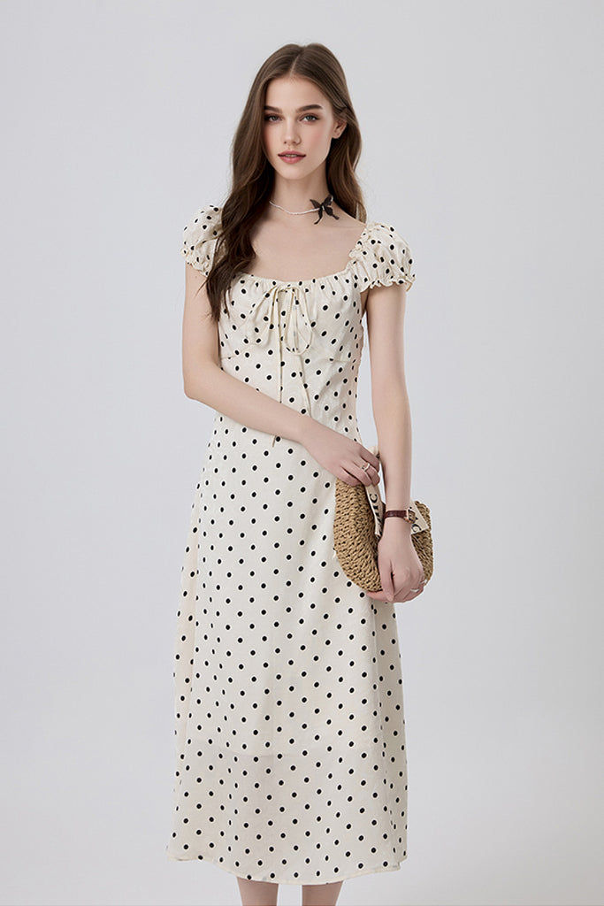 White Polka-Dot Midi Dress  Fibflx