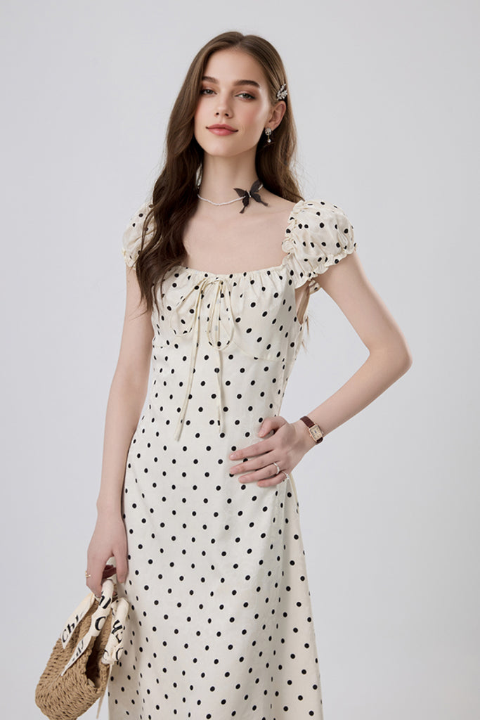 White Polka-Dot Midi Dress  Fibflx