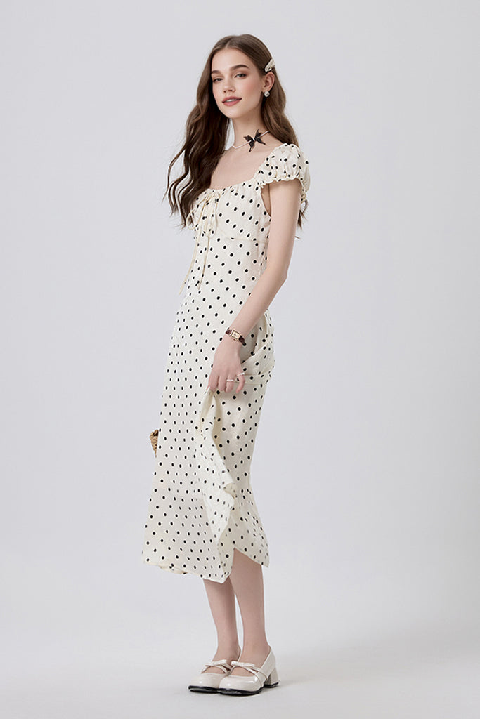 White Polka-Dot Midi Dress  Fibflx