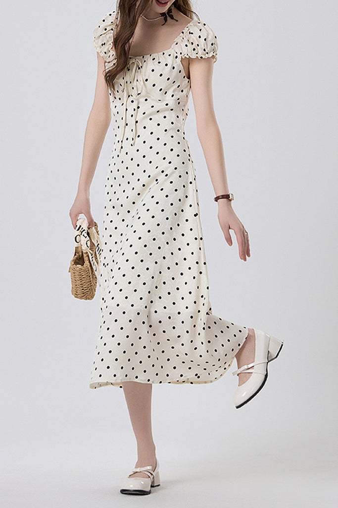 White Polka-Dot Midi Dress  Fibflx
