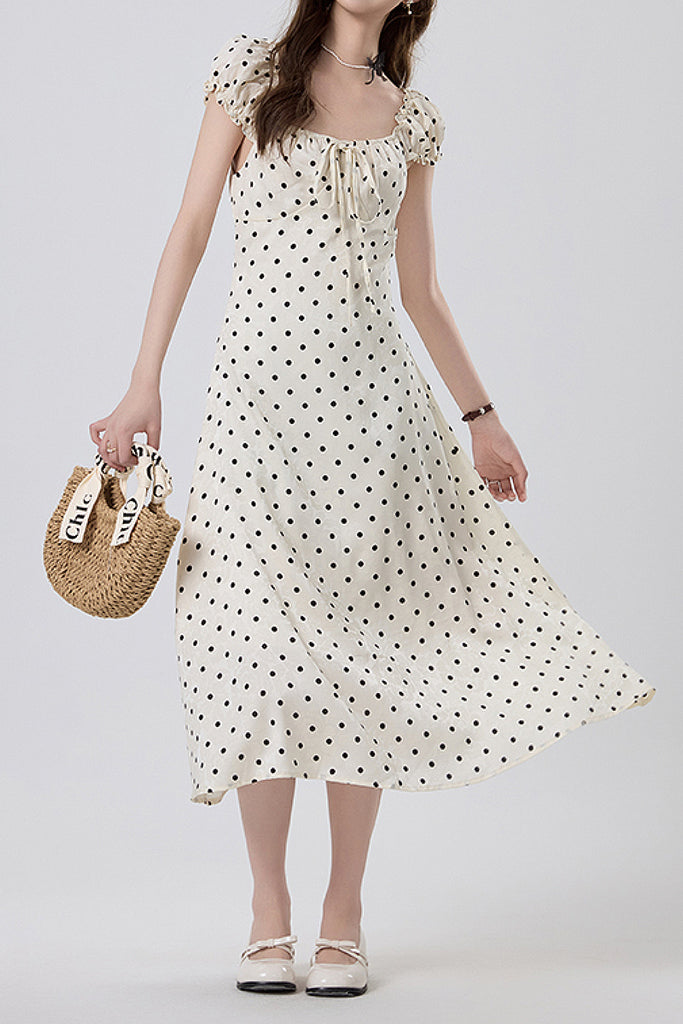 White Polka-Dot Midi Dress  Fibflx