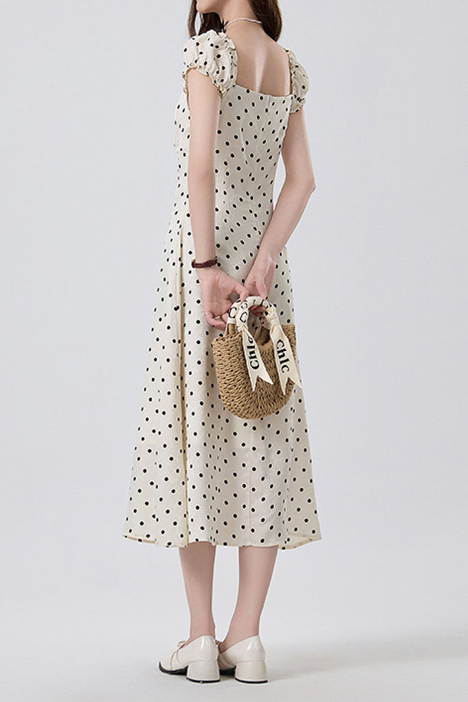 White Polka-Dot Midi Dress  Fibflx
