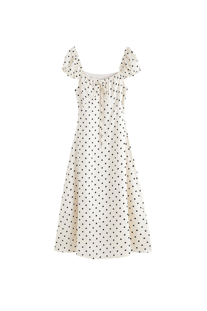 White Polka-Dot Midi Dress  Fibflx