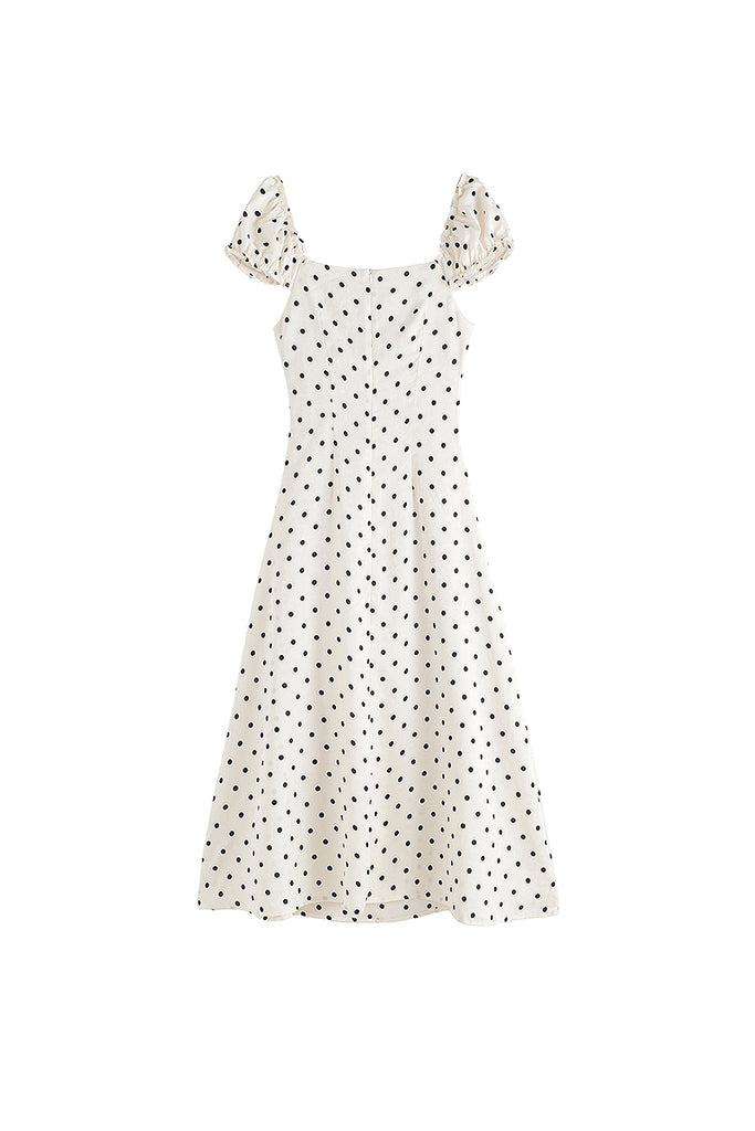 White Polka-Dot Midi Dress  Fibflx