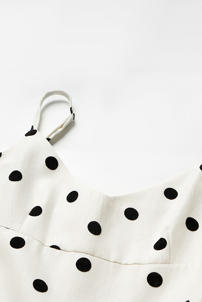 White Polka-Dot Spaghetti-Strap Midi Dress  Fibflx