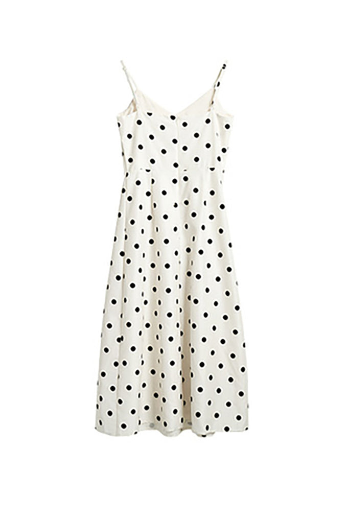 White Polka-Dot Spaghetti-Strap Midi Dress  Fibflx